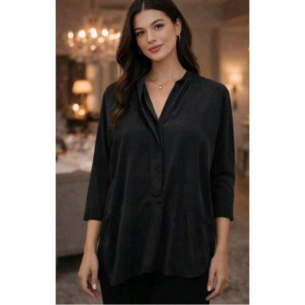 J Crew Womens Silk Blouse Luxurious Evening Event Minimalist Pullover Size M Blk